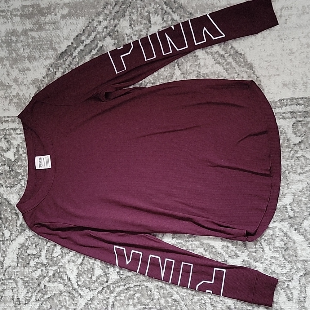 PINK long sleeve ribbed burgundy shirt small
